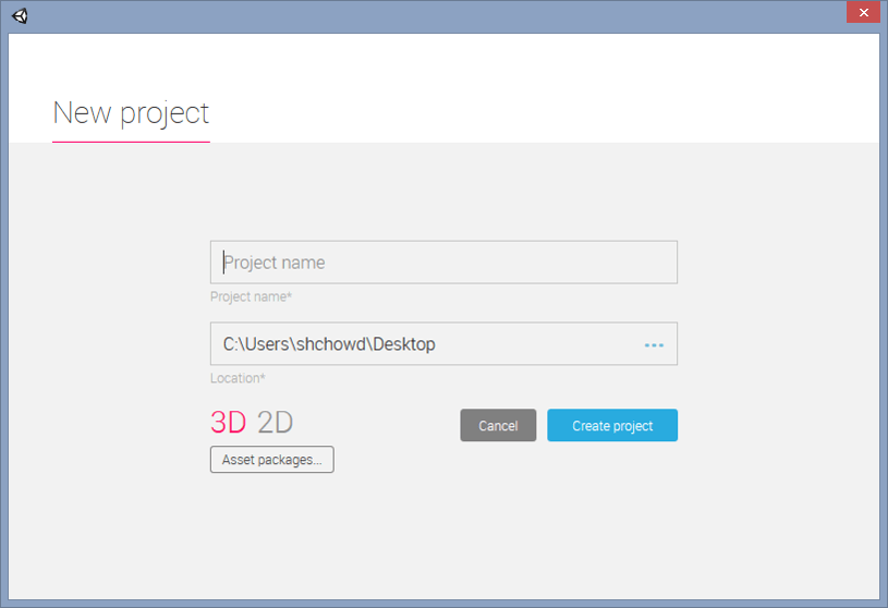 Unity - New Project Window