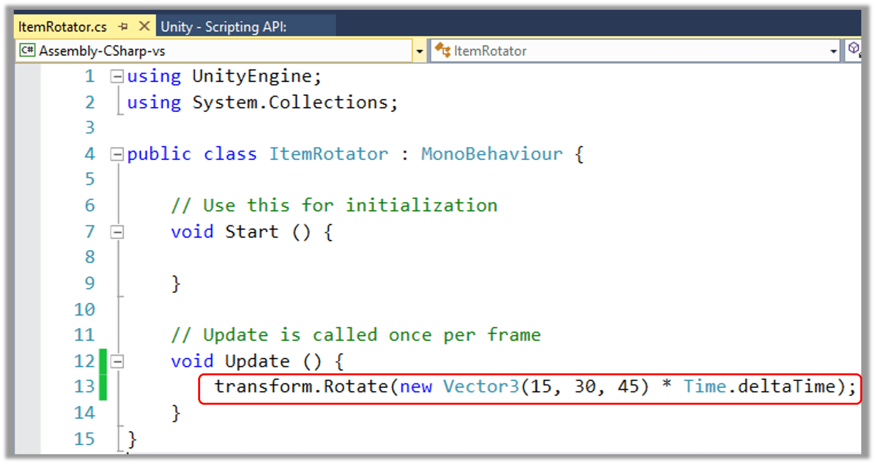 ItemRotator.cs code sample