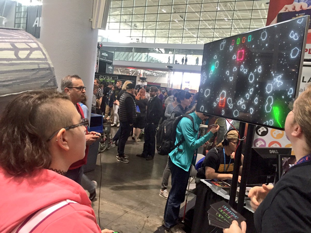 Playing Super Rock Blasters at the Playcrafting booth