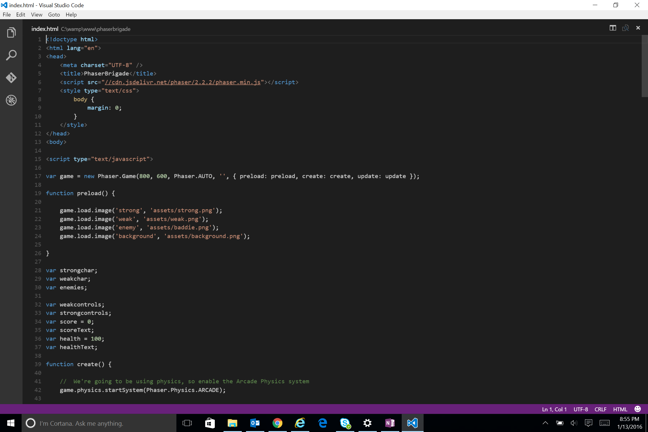 Coding Phaser in VS Code